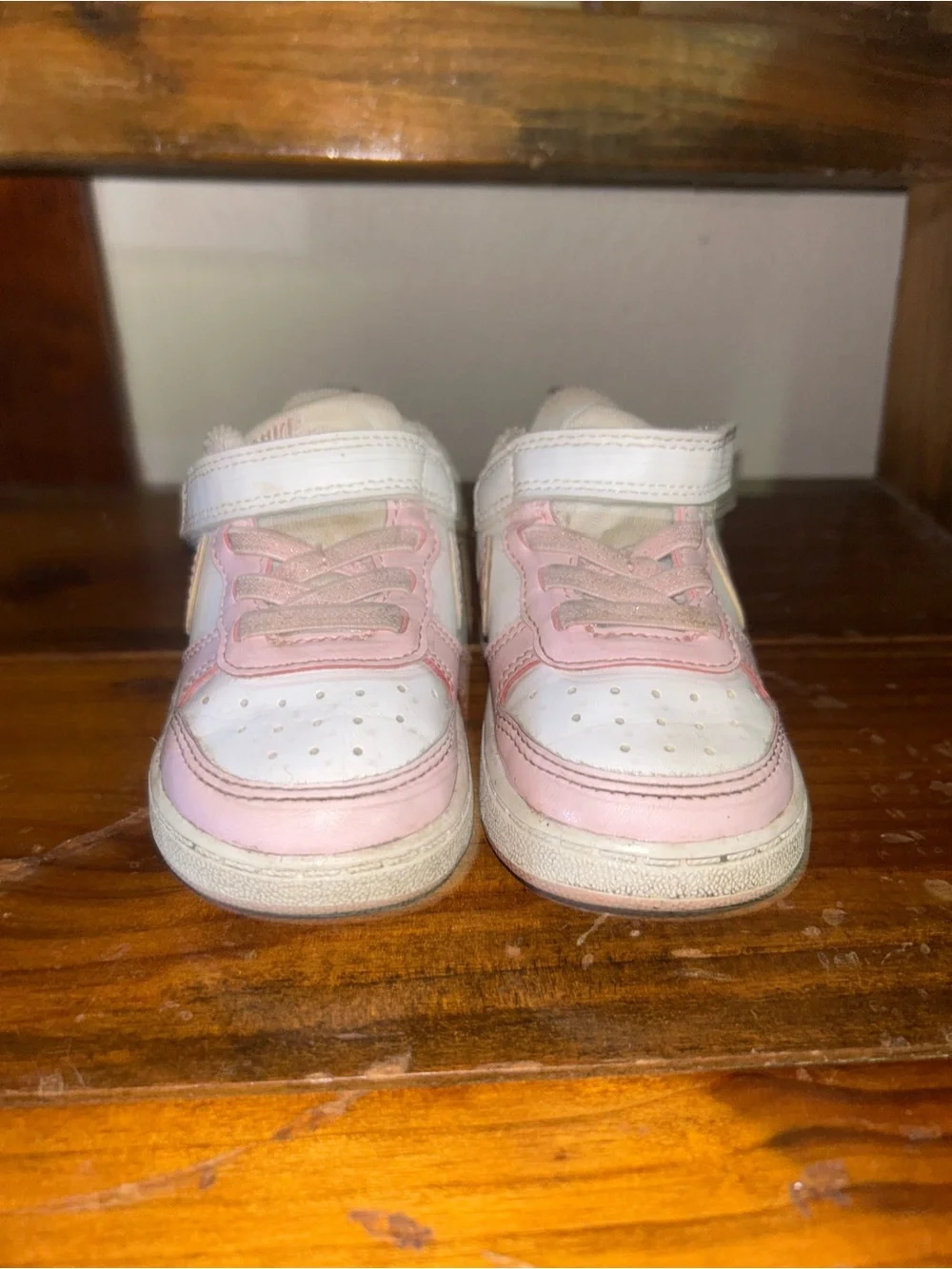 Nike White and Light Pink Toddler Velcro Sneakers
